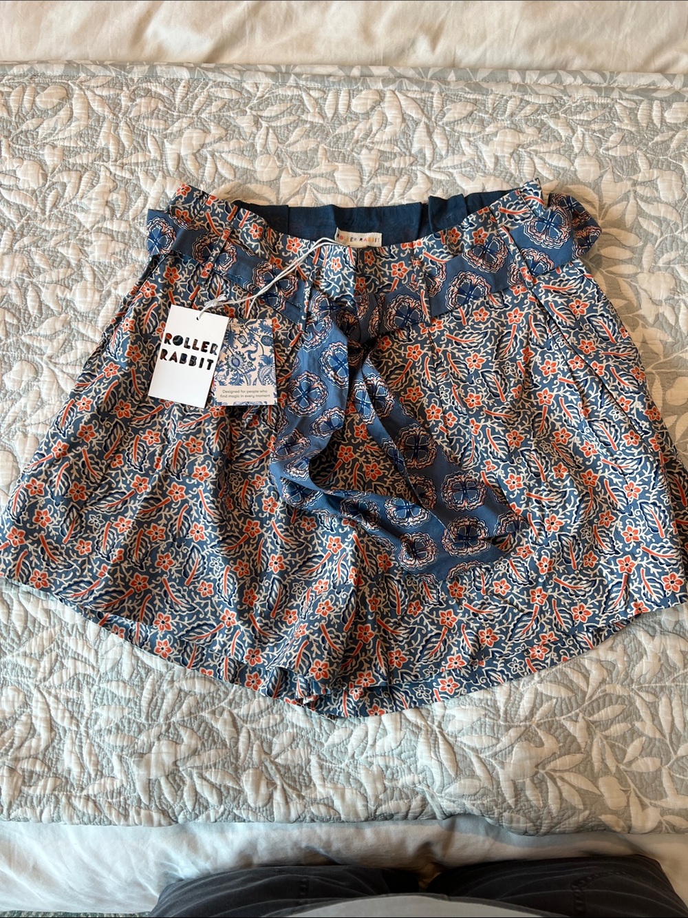 Roller Rabbit Navy and Coral Floral Drawstring Shorts